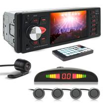 Kit Rádio C/ Tela + Câmera Ré + Sensor Ré Cinza Grafite Citroen C3 2010 2011 2012 2013 2014 2015 2016 2017 USB Bluetooth