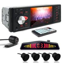 Kit Rádio C/ Tela + Câmera Ré + Sensor Ré Preto Fosco Emborrachado Honda Civic 1991 1992 1993 1994 1995 1996 USB Bluetooth