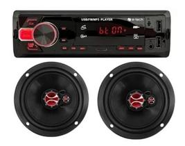 Kit Radio Fm Automotivo Bluetooth + Alto Falante 6 Polegadas