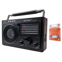 Kit Rádio FM Vintage Bluetooth Potente 3w AM SW Usb Micro SD P2 Com PenDrive 4GB Usb 2.0 Plug and Play