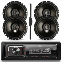 Kit Rádio JBL Celebrity 150 BT USB FM com 04 Alto Falante 6 pol Bomber BBR Triaxial 240W e Antena Universal Eletrônica Amplificada ST900