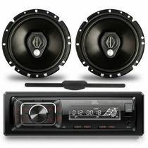 Kit Rádio JBL Celebrity 150 BT USB FM com Par Alto Falante 6 pol Bomber BBR Triaxial 120W e Antena Universal Eletrônica Amplificada ST900