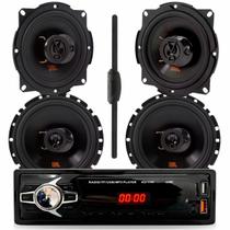 Kit Rádio Kube Automotivo MP3 Player KU1100 Bluetooth com 4 Alto Falantes JBL 6TRFX55 5TRFX55 6 e 5 Pol 55W e Antena Universal Stetsom ST900