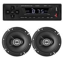 Kit Radio MP3 12v e 2 Alto Falantes 6 Polegadas 110w Rms 4Ohms