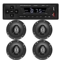 Kit Radio MP3 12v e 4 Alto Falantes 6 Polegadas 220w Rms 4Ohms