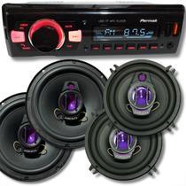 Kit Rádio MP3 Bluetooth c 2 Entradas USB + 2 Alto-Falantes de 5 e 2 Alto-Falantes de 6 Polegadas