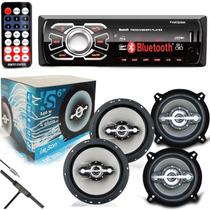 Kit Radio Mp3 Bluetooth Usb + Falantes 6 Pol e 5 Pol 140W Leson + Antena