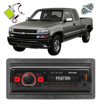 Kit Rádio MP3 BT Moldura GM Silverado 1997 A 2001 4x45W + Pingo T10