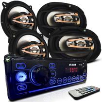 Kit Rádio Mp3 Som Automotivo + Par Alto Falante Quadriaxial 5 e 6 Polegadas 160w