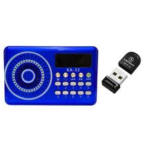Kit Rádio Portátil Bluetooth FM Usb Mp3 Sd Recarregável Azul Com Mini Pen Drive 16GB Usb 2.0 Rapido Para Musicas