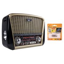 Kit Radio Retro Recarregavel Fm Am Sw Bivolt Manual Lanterna