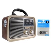 Kit Radio Vintage Fm Am Sw Usb Micro Sd Aux Recarregavel