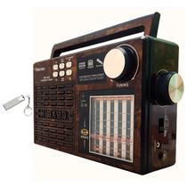 Kit Rádio Vintage Retrô FM Bluetooth Portátil Recarregável Usb SD Aux com Pendrive Metálico 16Gb Usb 2.0 Rápido e Seguro