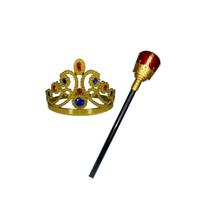 Kit Rainha Coroa Dourada + Cetro Bastão Acessório Fantasia