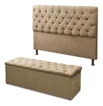 Kit Raissa Cabeceira De Cama Box e Calçadeira Baú King 195 Cm Suede Bege Lupesa Móveis Ltda
