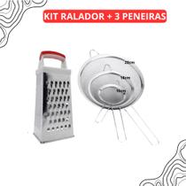 kit ralador INOX 3 peneiras 16cm 18cm 20cm utensílio culinário linha premium