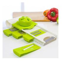 Kit Ralador Mandolim Inox Com Pote Slicer Nicer 5 Em 1 Faiador Cortador Queijos Frutas Legumes