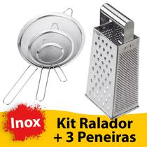 Kit Ralador Peneiras Inox Coador Fatiador 4 Faces Alimentos Utensilio Cozinha Top - Alemão Shops