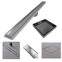 Kit Ralo Linear Banheiro 5x60 + Ralo 15x15 Inox Oculto Cinza Box Lavabo Dentro e Fora