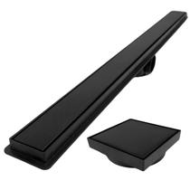 Kit Ralo Linear Banheiro 5x90 + Ralo 10x10 Aço Oculto Preto Fosco Box Lavabo Dentro e Fora