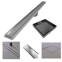 Kit Ralo Linear Banheiro 5x90 + Ralo 15x15 Inox Oculto Cinza Box Lavabo Dentro e Fora