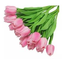 Kit Ramalhete Com 9 Tulipas Flores Rosa Artificial 35cm