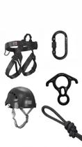 Kit rapel tático cadeirinha, capacete, freio, e mosquetão - casa do alpinista