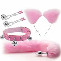 Kit Raposa Cor Rosa Com Plug, Tiara, coleira, Prendedor