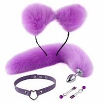 Kit Raposa Plug Cauda, Tiara, Coleira, Prendedor de Mamilo