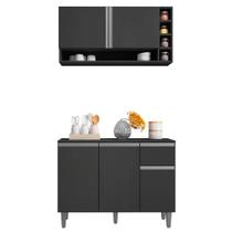 Kit Raquel Cozinha Balcão 3 Portas S/ Tampo + Aéreo 2 Portas Cinza - Bela Móveis Kit Raquel Cozinha Balcão 3 Portas S/ Tampo + Aéreo 2 Portas Cinza - Bela Móveis