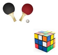Kit Raquete Com Bolinha De Ping Pong Divertido + Cubo Mágico - Fisgar
