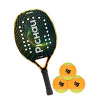 Kit Raquete de Beach Tennis Pichau Malibu 3K Carbon + Kit Bolas de Beach Tennis