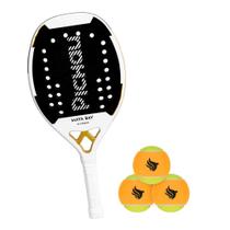 Kit Raquete de Beach Tennis Pichau Maya Bay 3K Carbon + Kit Bolas de Beach Tennis Pichau, Com 3 Unidades