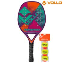 Kit Raquete de Beach Tennis Power 100 Roxa + 3 Bolas de Beach Tennis - Vollo Sports