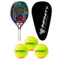 Kit Raquete De Beach Tennis R-Sport Profissional 100% Carbono 3K + 3 Bolas De Beach Tennis Tomahawk