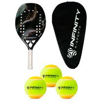 Kit Raquete De Beach Tennis R-Sport Profissional 100% Carbono 3K + 3 Bolas De Beach Tennis Tomahawk