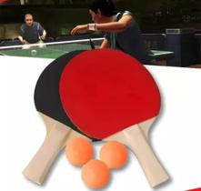 Kit raquete de ping pong + 3 bolinhas raquetes revestidas com borracha lisa alta qualidade