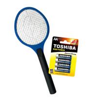 Kit Raquete Elétrica Mata Insetos Brasfort 8245 + 4 Pilhas AA Toshiba LR6GCP