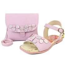 Kit Rasteira Menina Infantil Sandália Feminina Bom Bolsa Flores Lilás/Glitter Mzkid Kit Rasteira Menina Infantil Sandália Feminina Bom Bolsa Flores Lilás/Glitter Mzkid