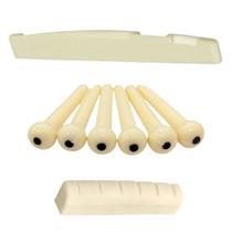 Kit Rastilho Plástico + Pestana Nut Plástico + 6 Pinos para Violão Aço Folk Peças de Reposição Kit Rastilho Plástico + Pestana Nut Plástico + 6 Pinos para Violão Aço Folk Peças de Reposição