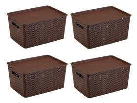 Kit Rattan C/ 04 Caixas Organizadoras Com Tampa- 15 Litros - Plasnorthon