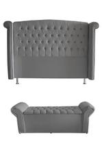 Kit Realeza Cabeceira De Cama Box e Calçadeira Baú King 195 Cm Suede Prata Do Lar Móveis