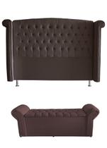 Kit Realeza Cabeceira De Cama Box e Calçadeira Baú Queen 160 Cm Suede Rosê Eli Móveis