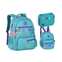 Kit Rebecca Bonbon Flower Power Mochila de Costas Lancheira e Estojo Box RB26231 Cor:Verde Kit Rebecca Bonbon Flower Power Mochila de Costas Lancheira e Estojo Box RB26231 Cor:Verde