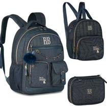 Kit Rebecca Bonbon Mochila Costas+ Estojo Box+ Lancheira Térmica Denim Jeans Vintage Clio Style Juvenil Escolar Menina