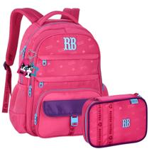 Kit Rebecca Bonbon Mochila de Costas e Estojo 36 Pens Material Escolar Resistente Design Juvenil Feminino Alças Confortáveis Compartimentos Espaçosos