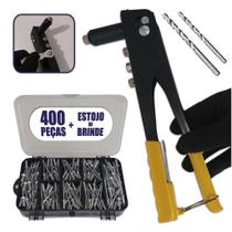 Kit Rebitador + 400 Rebites + Estojo Dupla tampa + Brocas