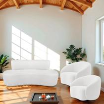 Kit Recamier Curvo Amsterdã 120cm e 2 Poltronas Amore Luxo Bouclé