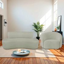 Kit Recamier Curvo Amsterdã 120cm e Poltrona Amore Luxo Bouclé