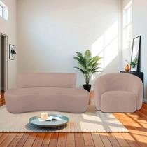 Kit Recamier Curvo Amsterdã 120cm e Poltrona Amore Luxo Linho